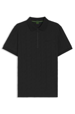 Jacquard-pattern polo shirt in mercerised cotton, Black