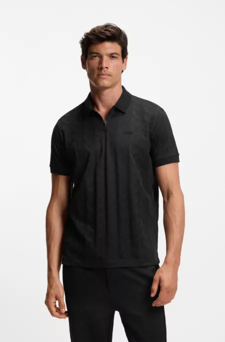 Jacquard-pattern polo shirt in mercerised cotton
