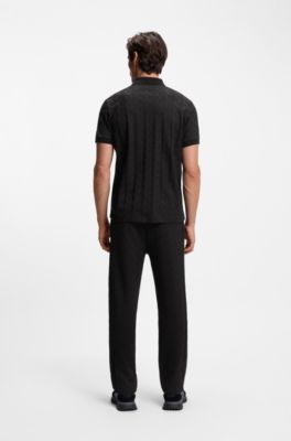 Jacquard-pattern polo shirt in mercerised cotton, Black