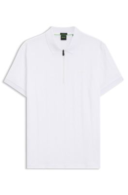 Jacquard-pattern polo shirt in mercerised cotton, White