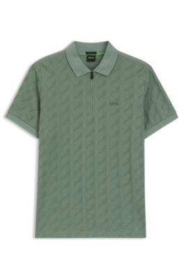 Jacquard-pattern polo shirt in mercerised cotton, Light Green