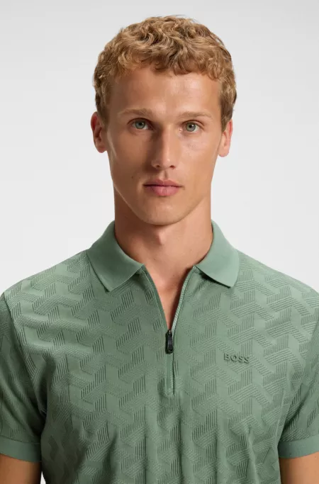 Jacquard-pattern polo shirt in mercerised cotton