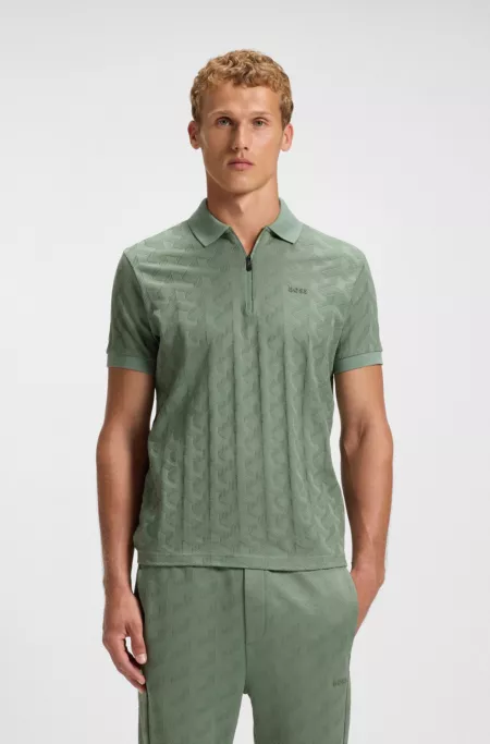 Jacquard-pattern polo shirt in mercerised cotton