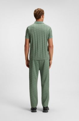 Jacquard-pattern polo shirt in mercerised cotton, Light Green