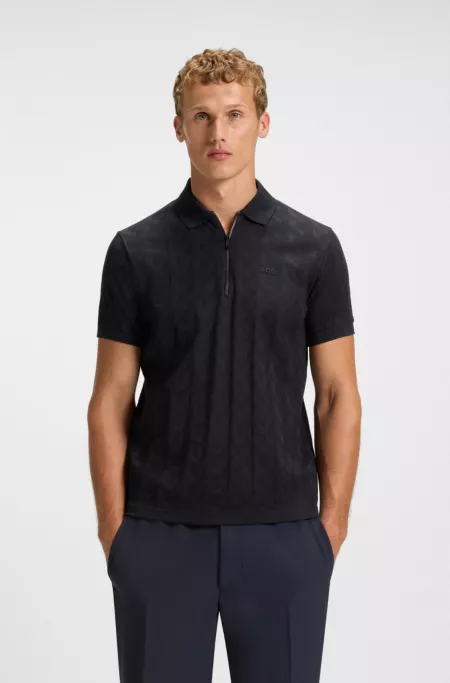 Jacquard-pattern polo shirt in mercerised cotton