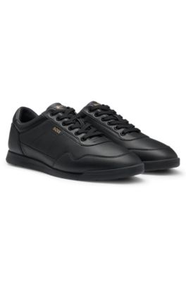 Nappa-leather trainers with gold-tone branding, Black