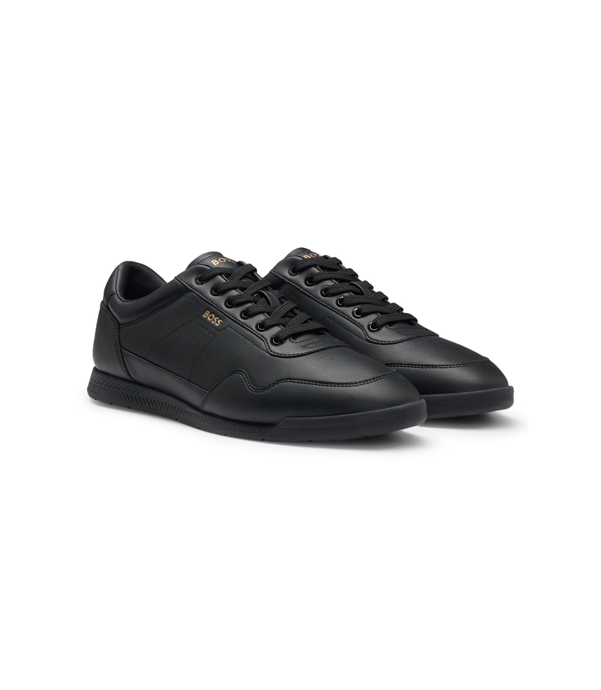 BOSS - Nappa-leather trainers with gold-tone branding - Black