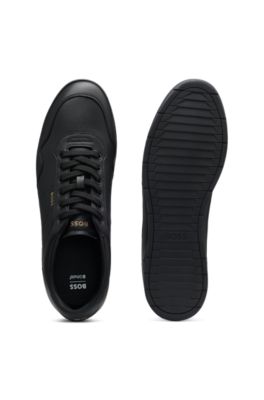 Nappa-leather trainers with gold-tone branding, Black