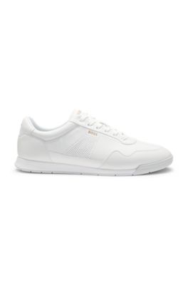 Nappa-leather trainers with gold-tone branding, White