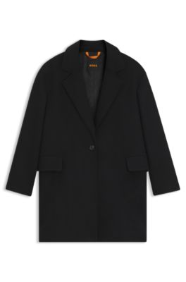 Manteau style blazer en laine m&eacute;lang&eacute;e, Noir