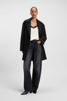 Manteau style blazer en laine m&eacute;lang&eacute;e, Noir