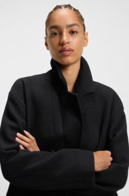 Manteau style blazer en laine m&eacute;lang&eacute;e, Noir