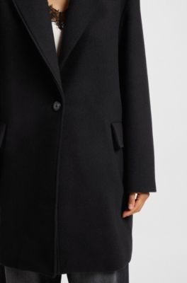 Manteau style blazer en laine m&eacute;lang&eacute;e, Noir