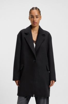 Manteau style blazer en laine m&eacute;lang&eacute;e, Noir