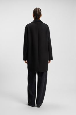 Manteau style blazer en laine m&eacute;lang&eacute;e, Noir