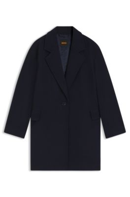 Manteau style blazer en laine m&eacute;lang&eacute;e, Bleu fonc&eacute;