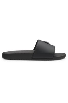 Italian-made slides with stacked-logo uppers, Black