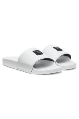 Italian-made slides with stacked-logo uppers, White