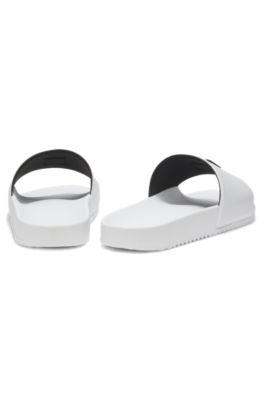 Italian-made slides with stacked-logo uppers, White
