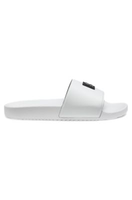 Italian-made slides with stacked-logo uppers, White