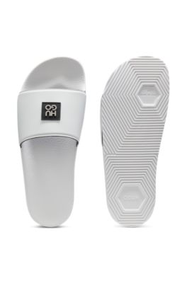 Italian-made slides with stacked-logo uppers, White
