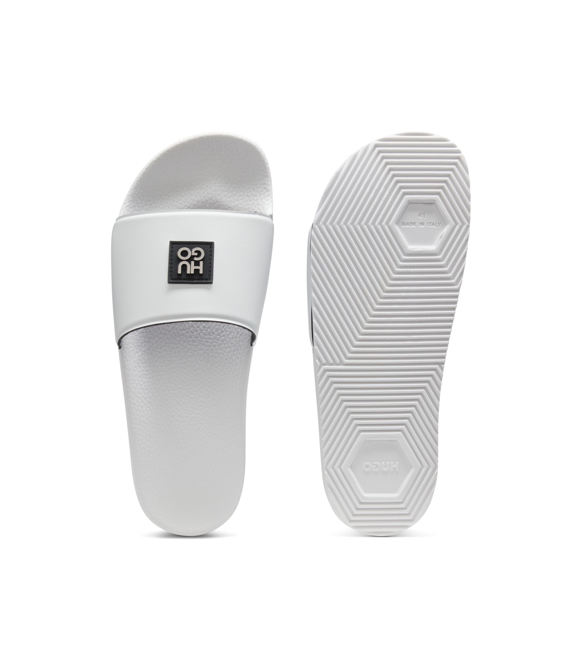 HUGO - Italian-made slides with stacked-logo uppers - White