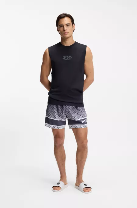 Italian-made slides with stacked-logo uppers