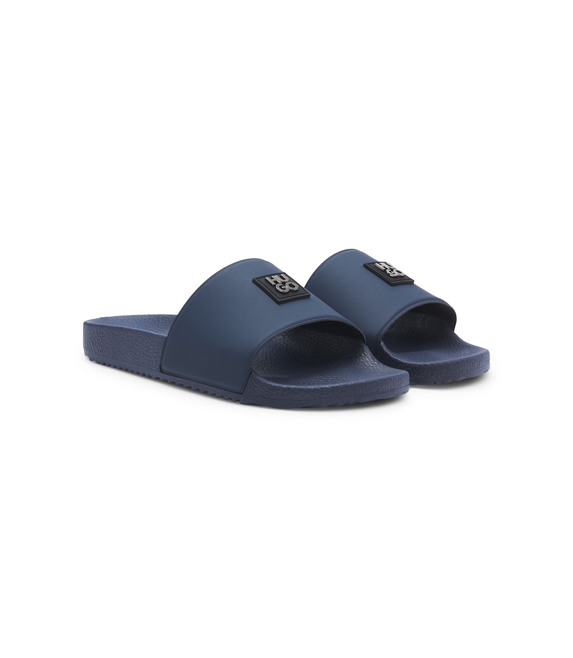 ??HUGO Blue Flip Flops✨️ with Black Logo?? HUGO - Slides with logo strap - Dark Blue main image 3