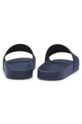 Italian-made slides with stacked-logo uppers, Dark Blue
