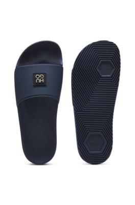 Italian-made slides with stacked-logo uppers, Dark Blue