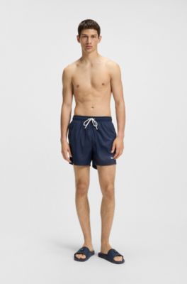 Italian-made slides with stacked-logo uppers, Dark Blue