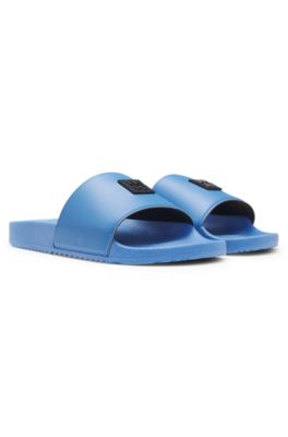 Italian-made slides with stacked-logo uppers, Blue