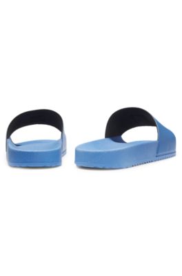 Italian-made slides with stacked-logo uppers, Blue