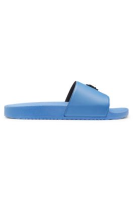 Italian-made slides with stacked-logo uppers, Blue