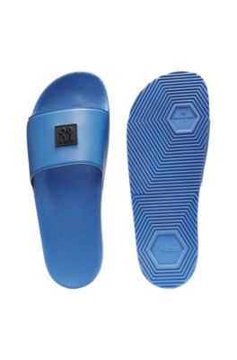 Italian-made slides with stacked-logo uppers, Blue