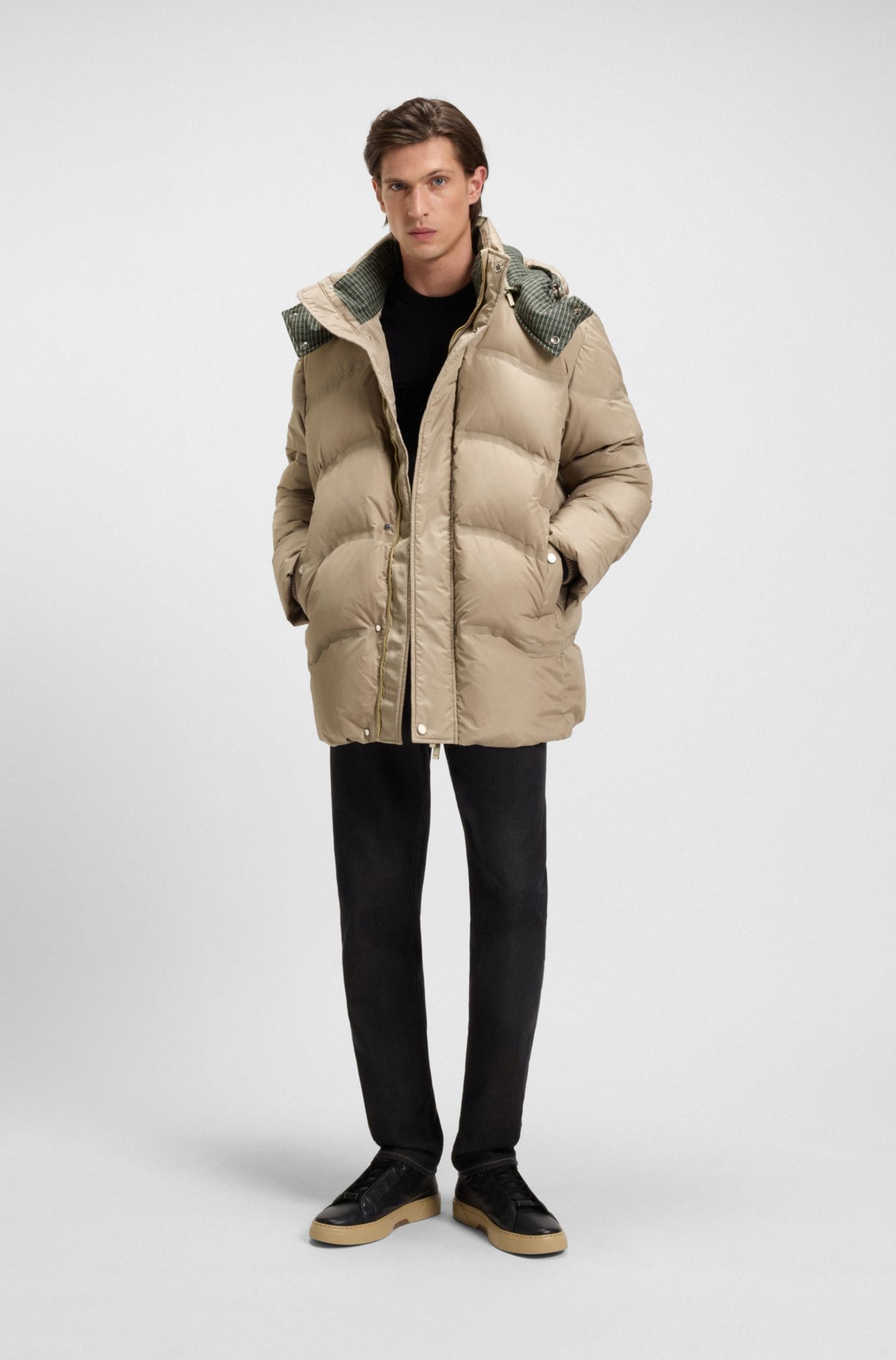 BOSS - BOSS x ASTON MARTIN puffer jacket with tweed trims - Khaki