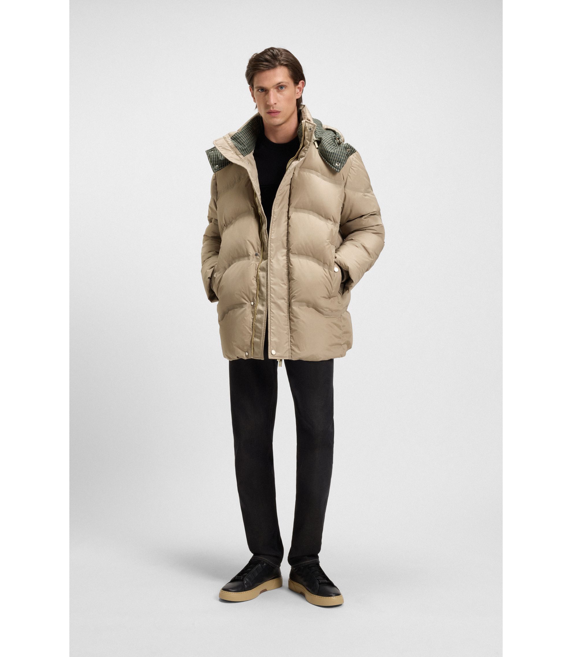 BOSS - BOSS x ASTON MARTIN puffer jacket with tweed trims - Khaki