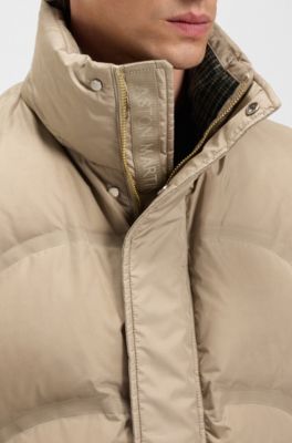 BOSS x ASTON MARTIN puffer jacket with tweed trims, Khaki