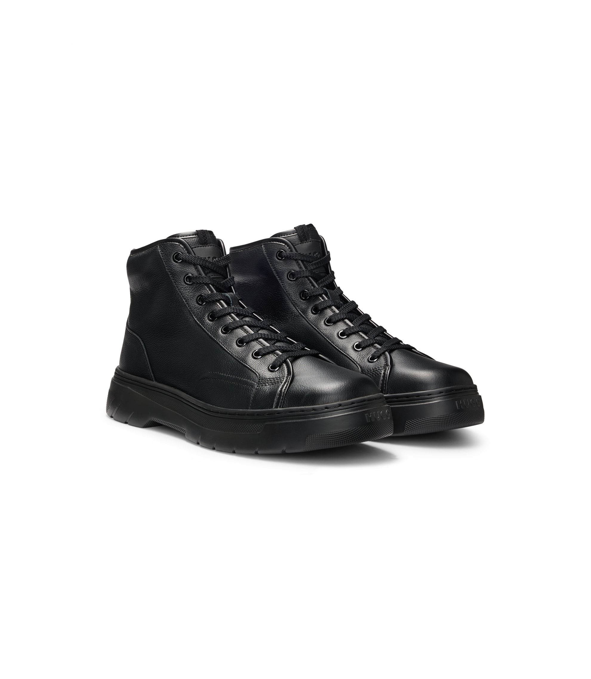 Hugo Boss vintage black leather dress boots HUGO - Brogue-detail Chelsea boots in leather - Black main image 2