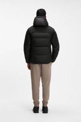 Veste d&eacute;perlante en duvet &agrave; capuche amovible, Noir