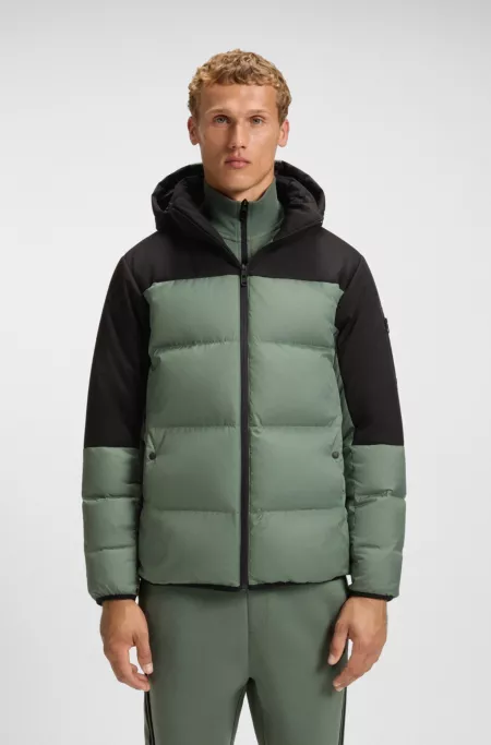 Down-filled jacket with water-repellent finish