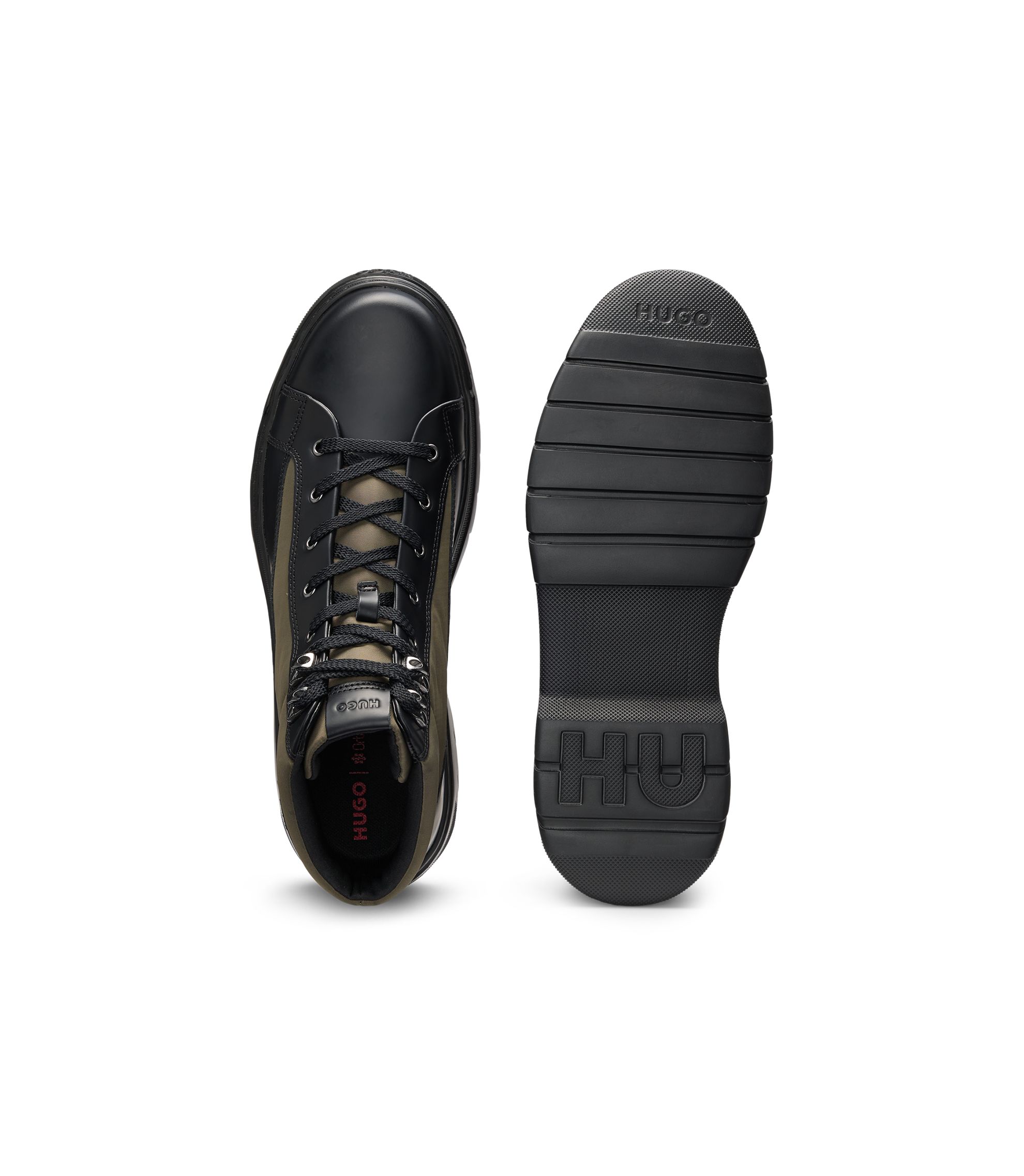 HUGO Hiking-style boots with fabric and leather upper Black