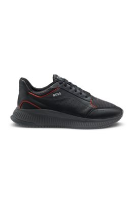 Baskets en cuir Porsche&nbsp;x&nbsp;BOSS avec cuir et mesh, Gris sombre