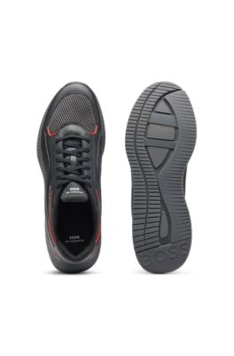Baskets en cuir Porsche&nbsp;x&nbsp;BOSS avec cuir et mesh, Gris sombre