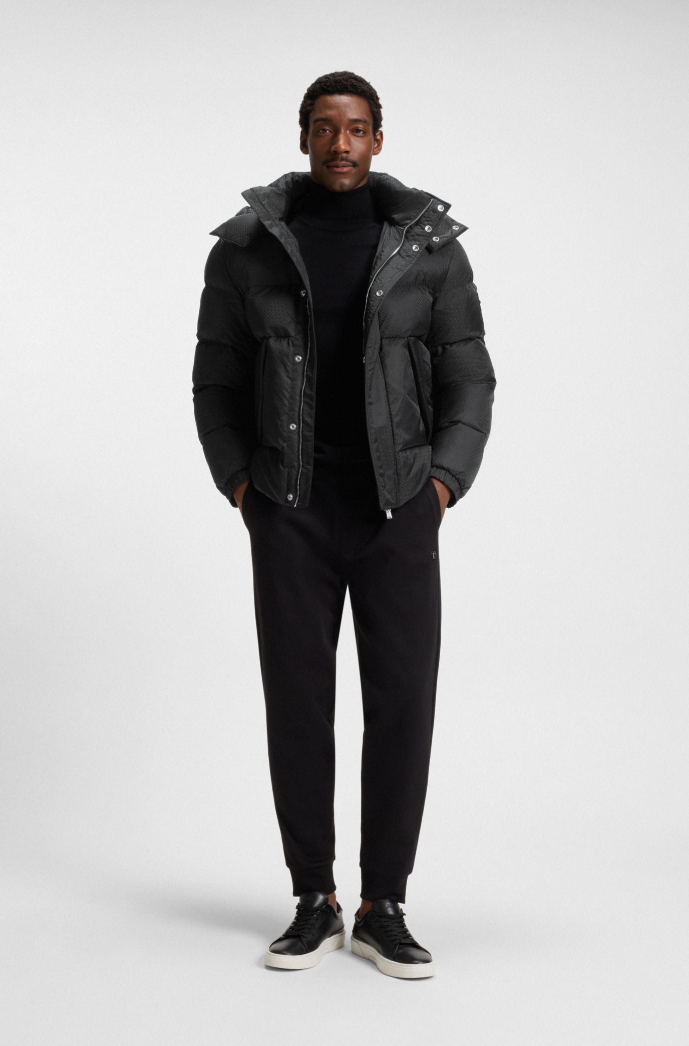 BOSS - Monogram-jacquard jacket with water-repellent finish - Black