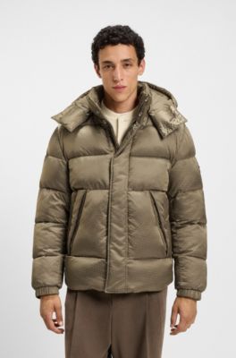 Monogram-jacquard jacket with water-repellent finish, Light Brown