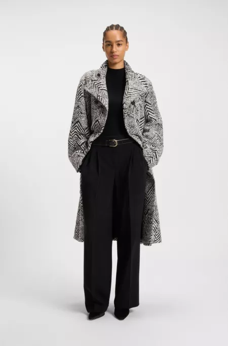Herringbone-bouclé coat in a regular fit
