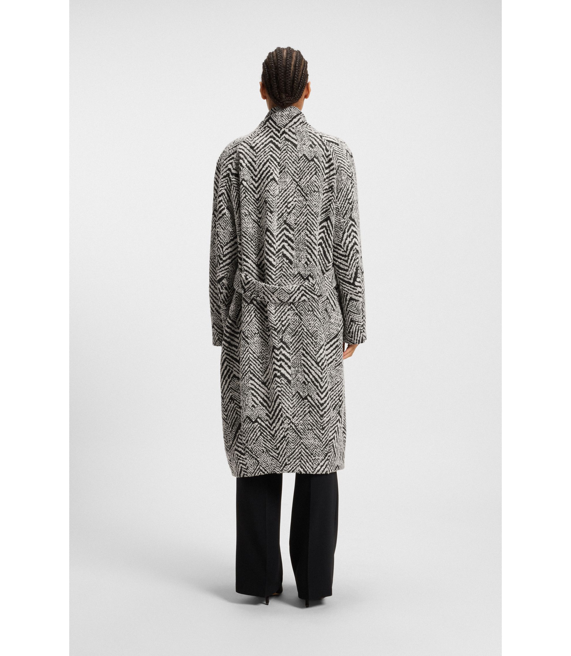 BOSS - Herringbone-bouclé coat in a regular fit - Patterned