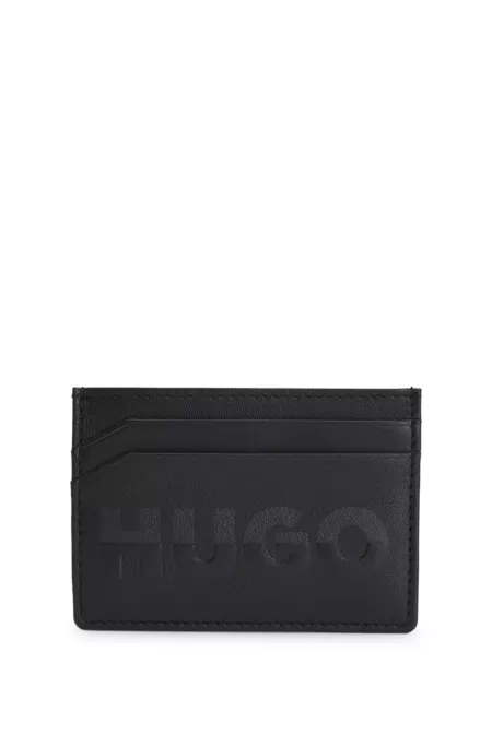 Split-logo card holder in matte leather