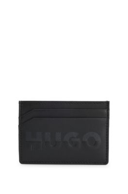 Split-logo card holder in matte leather, Black